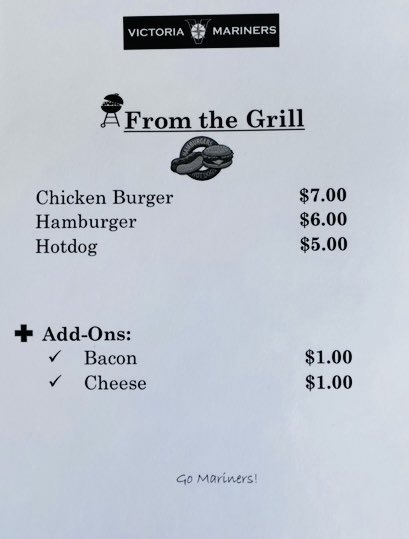 ⚾️ It’s a home run on the #ballpark snacks at our Henderson park! With a double-header coming up tomorrow, here’s a look at the @VicMariners menu. 😋 All proceeds go to help the team!#baseball #yyj #yyjsports #community