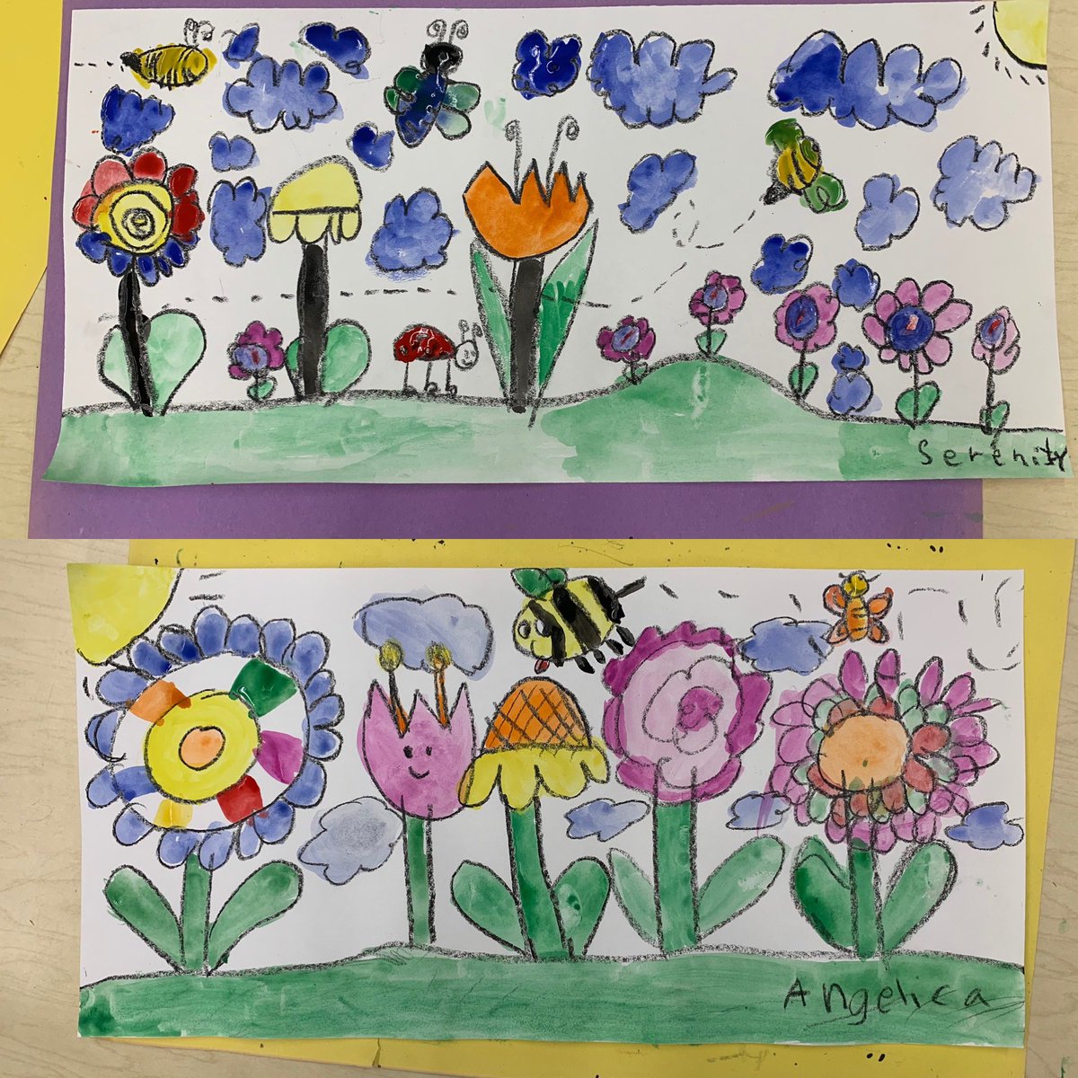 LauraAMcHugh's tweet photo. Have to show off my talented Kindergartner McDivitt Art Stars 🌟! How adorable are these spring landscapes???💕🖌️✏️👏🙂🎨@McDivittSchool https://t.co/TXsotojR7t