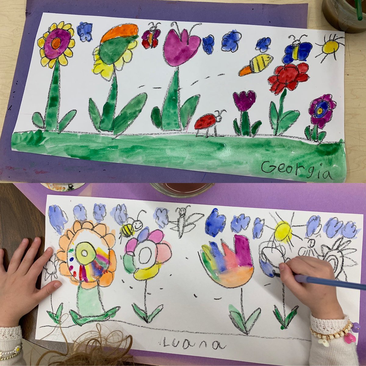LauraAMcHugh's tweet photo. Have to show off my talented Kindergartner McDivitt Art Stars 🌟! How adorable are these spring landscapes???💕🖌️✏️👏🙂🎨@McDivittSchool https://t.co/TXsotojR7t