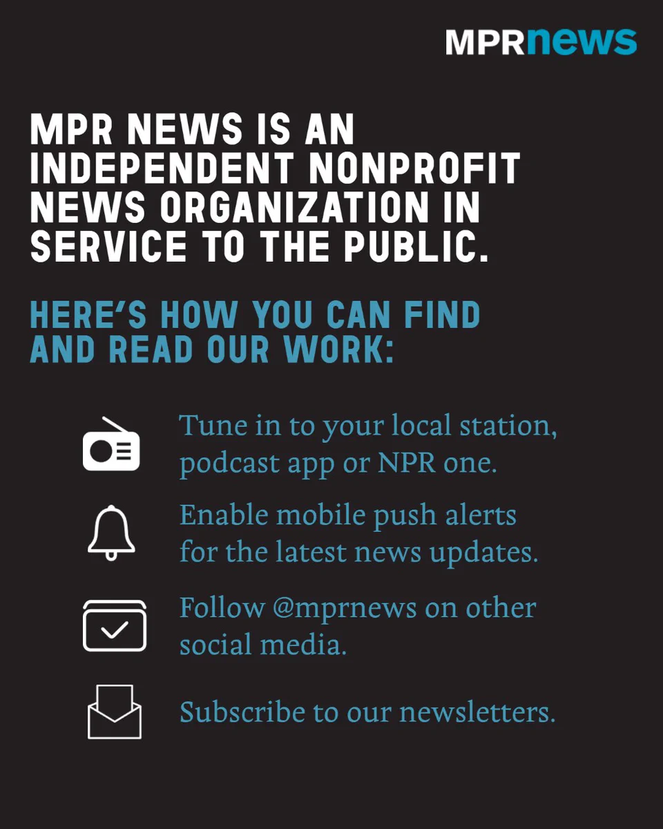A gray background with blue words describing ways to keep up with MPR News