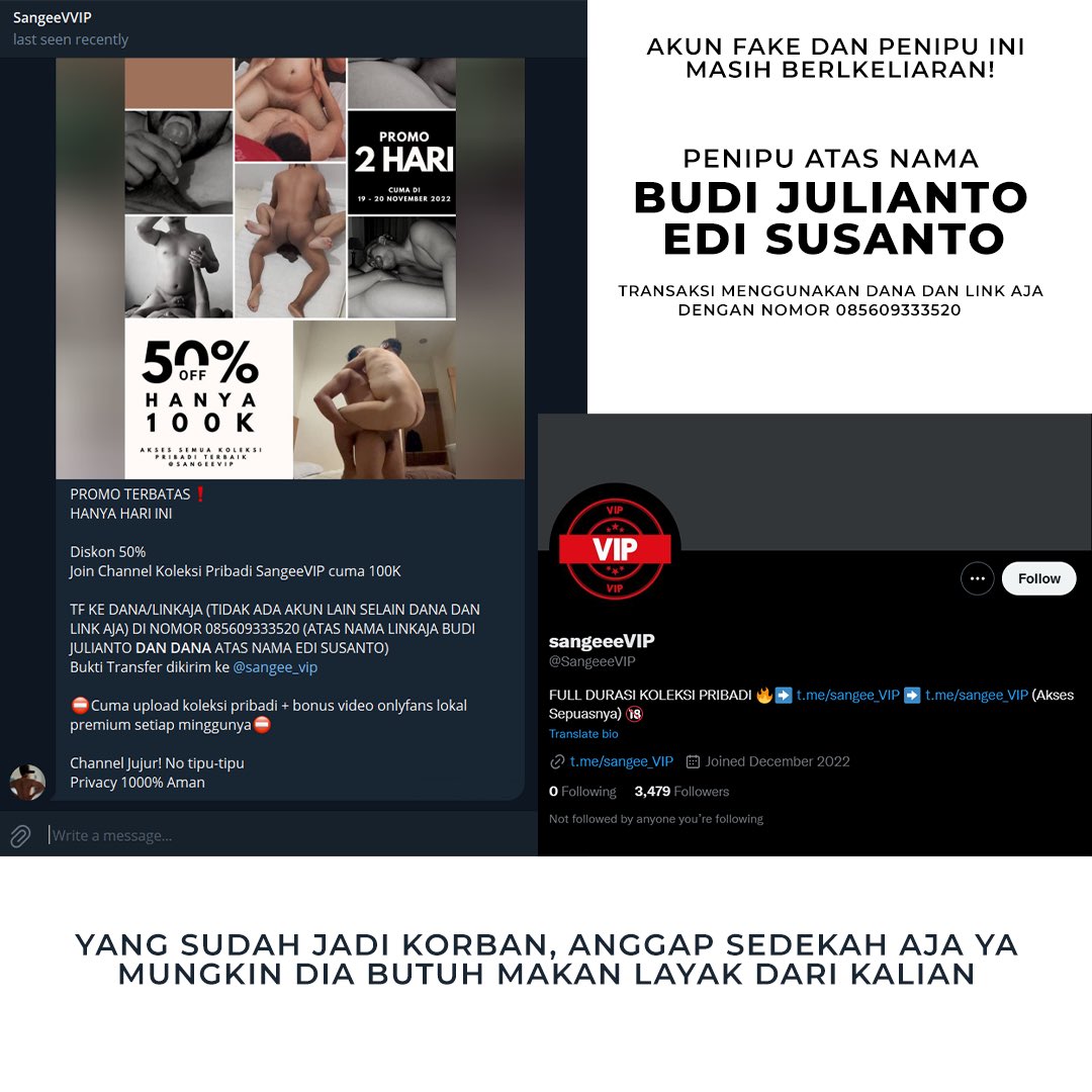 JOINsangeeVIP's tweet photo. @acanku1 @SangeVVIP Ini akun penipu, korbannya sdh banyak. Dia mencuri video saya dan creator video ori lain.. Cek watermark video ada akun twitter dan telegram resmi saya disitu

Awas jadi korbannya‼️ https://t.co/2fyHTscXOk
