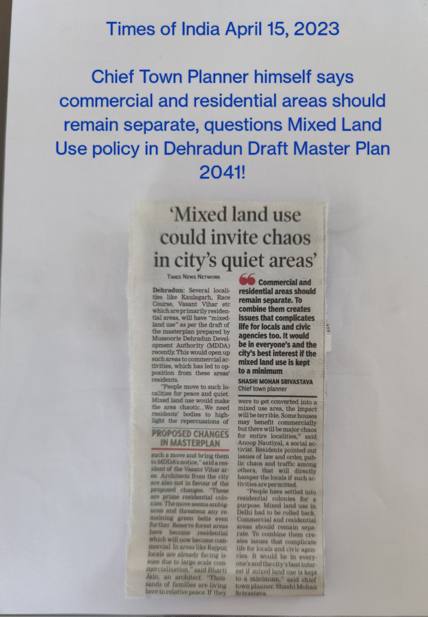 Anoopnautiyal1's tweet photo. MDDA #Dehradun draft Master Plan 2041 is pitching for mixed land use development in residential areas. Now Chief Town Planner himself is saying that commercial &amp; residential areas should remain separate. Plz write to MDDA &amp; raise your concerns/share ideas by Apri 30. Thank you! https://t.co/Zv0uxinaEV
