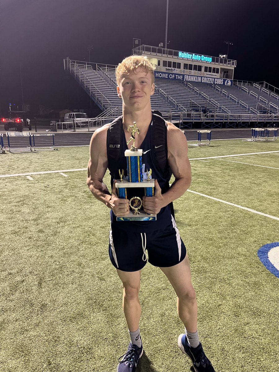 Great PR by <a href="/StokesKnight1/">Stokes_Knight</a> in the 300m hurdles of 43.45 and placing 4th overall as well as placing 5th in PV! Great job Stokes! <a href="/PMFalconSports/">Perry Athletics</a>