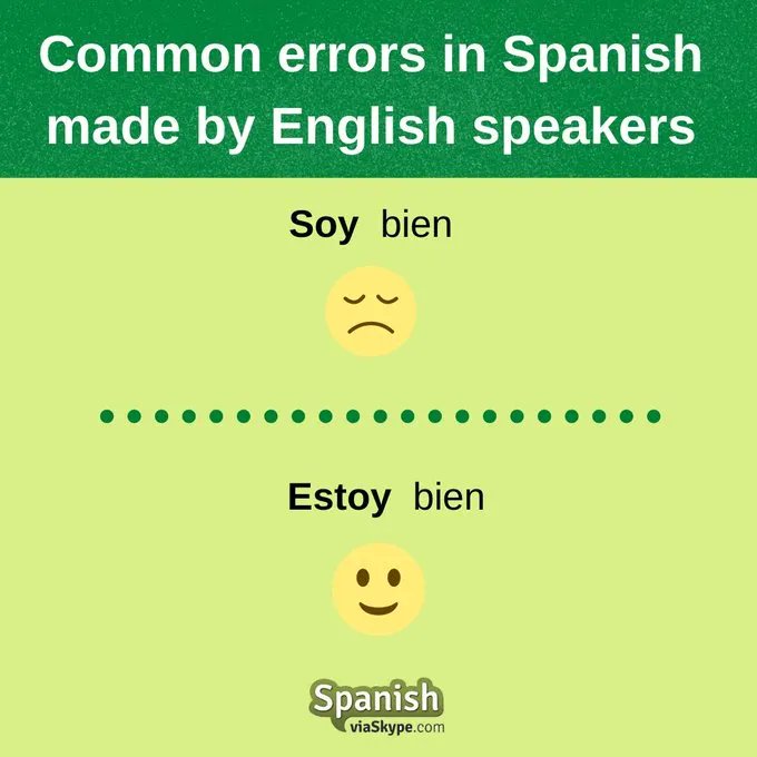 spanish_skype's tweet image. &quot;ser&quot; or &quot;estar&quot;?

We give you a hand 👉 ow.ly/RywFP

#Spanishforbeginners #onlinespanishclasses #studyspanish #spanishclassesonline #spanishstudents #learnspanish #spanishcommonmistakes #Spanishverbs #Spanishgrammar #gramáticaespañola #Spanishverbs