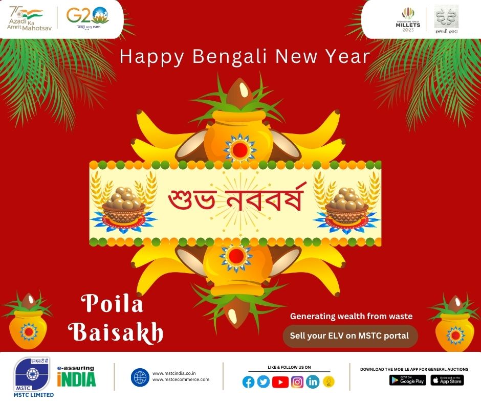 mstcindia's tweet image. Happy Poila Baisakh (Bengali New year)
Wishing you all good health, happiness and prosperity.

@PibSteel @SteelMinIndia @JM_Scindia @Officejmscindia @fskulaste @FSKulasteOffice 

#PoilaBaishak #bengalinewyear