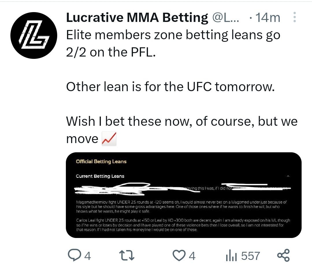 ThisChris6's tweet photo. No update on his -14u day tracking PFL openers but his leans went 2/2. I bet you'd feel silly if you weren't an elite zone member! https://t.co/eCqtY2T9CM