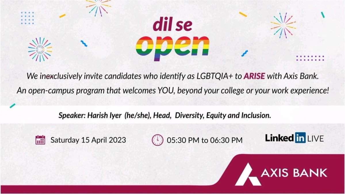 As a parent, we celebrate our child’s uniqueness. What happens to us at work? 

Respecting differences is what brings alive the human in us. 

Today is the NALSA judgement day.

I want people who identify themselves as  transgenders thrive in in greater numbers at Axis Bank.