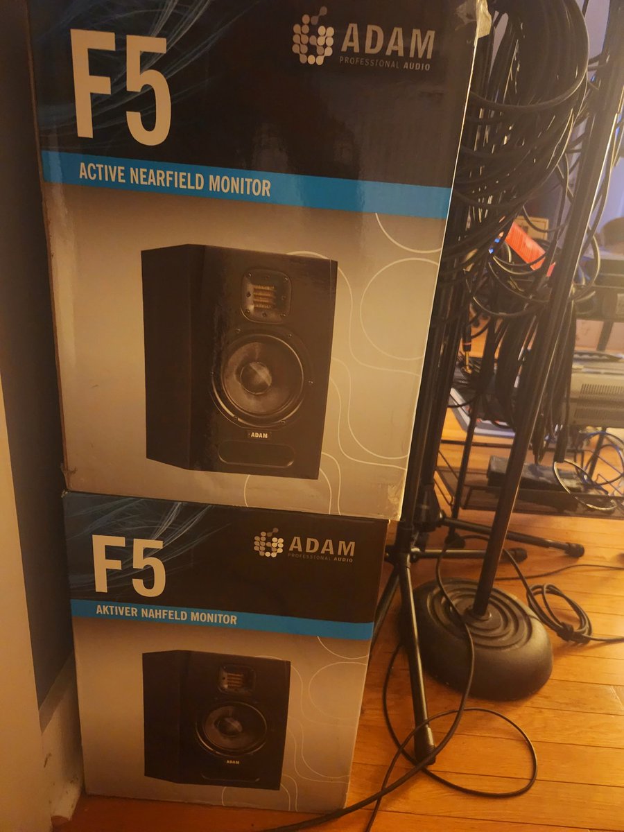 terranyjohnson's tweet image. The studio ( Transplant Labs/Teetopia) has multiple monitors. Mains are Genelecs 8020b and NS10S. I also have some NS10Ts  ,KRK5s, and these Adams F5, which I haven&apos;t used in years but might give them a twirl. #teetopiatoys.#sonictools teedouble.com