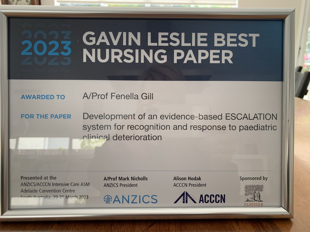 FenellaGill's tweet photo. Thx for the recognition ESCALATION paediatric early warning system @Aus_CC @ANZICSACCCN_ASM @ACCCNAUST @gavinxyz005 @AlannahRN https://t.co/jMkJqIuIvL