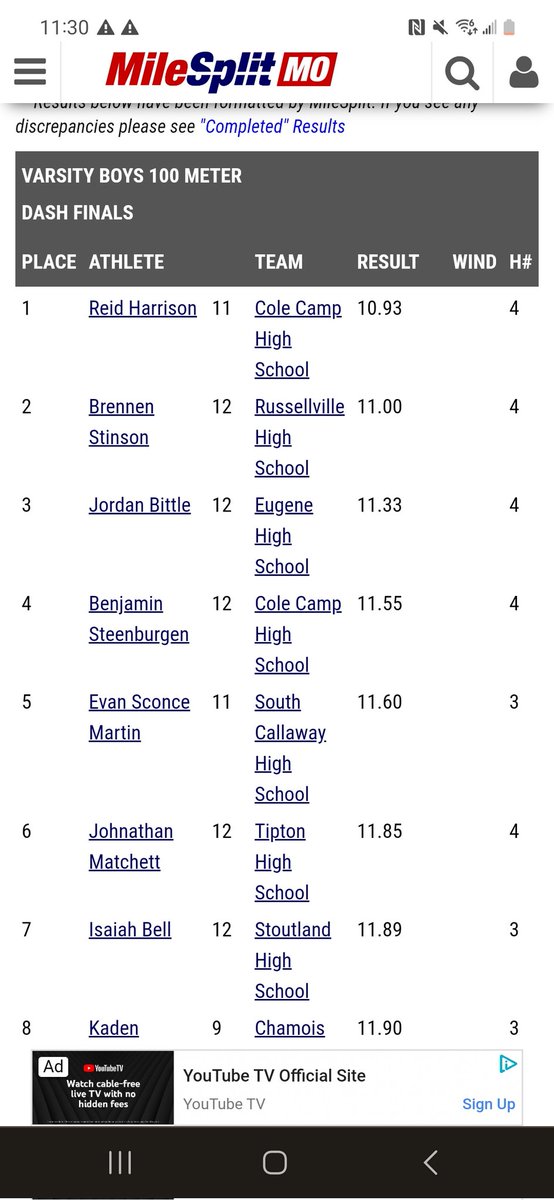 ReidHarrison14's tweet photo. New PR/School Record 10.93 100m dash tonight!! https://t.co/vjOgug386Z