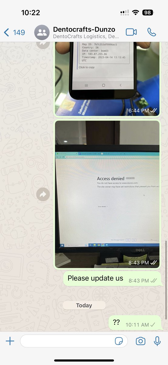 yashshah_129's tweet image. Having a pretty shitty experience with @DunzoIt 

Whats the point of having staff who literally can’t resolve anything. 

We’re still waiting for a response. Does seem like they don’t need our business anymore, since Reliance has taken over. 

#Dunzo #HyperlocalDelivery #Blinkit