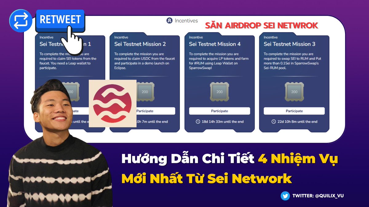 Sui lỏ thì qua làm Sei =)))
Hướng dẫn chi tiết 4 nhiệm vụ mới nhất từ Sei Network 🔥🔥

Nếu lỡ thuyền 3 NFT trước của Sei thì AE có thể gia tăng cơ hội bằng cách hoàn thành 4 nhiệm vụ này để tăng cơ hội nhận Airdrop của <a href="/SeiNetwork/">Sei</a> 

Xem hướng dẫn 👇 , 🧵