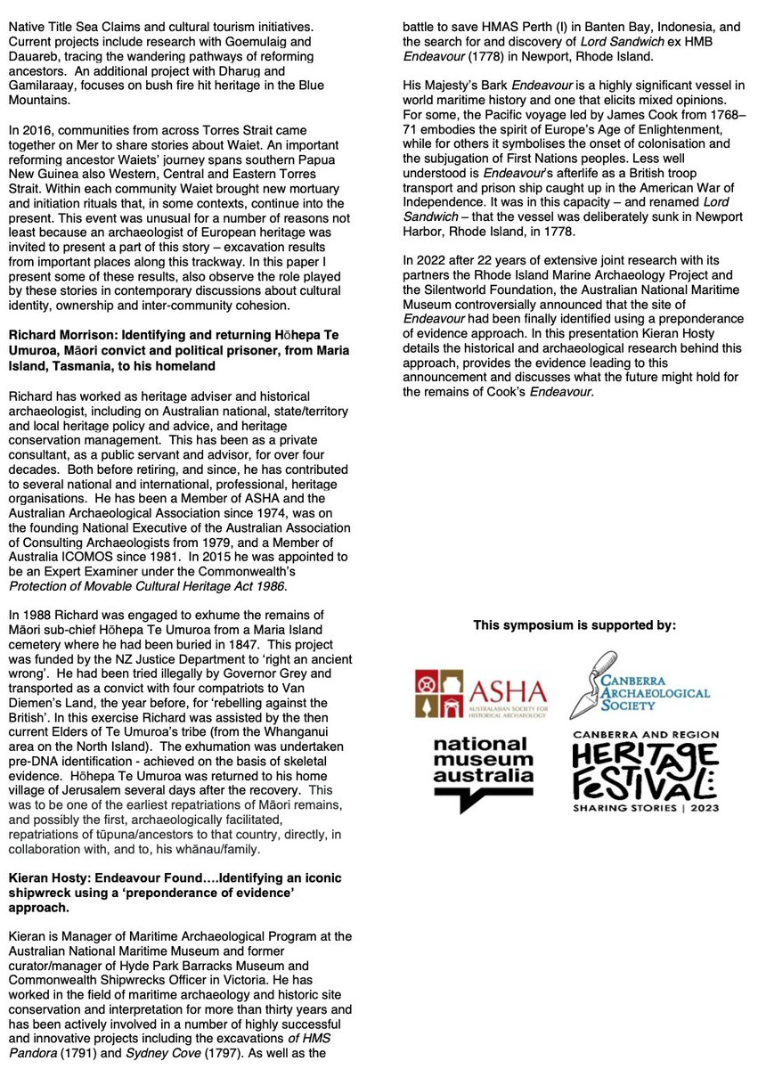 📢 The Canberra Archaeological Society - Australasian Society for Historical Archaeology 
Archaeology Symposium is next Saturday, 22nd April  at the National Museum!
*Stay Tuned for Booking Details*

Part of the Canberra and Region Heritage Festival (11-30th April 2023)