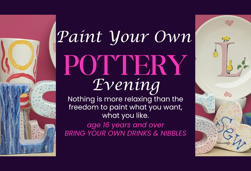 £5 Fee pp to book - 16 yrs+
 Pay for  items painted on night

Studio Fee = materials &amp; paints required ,s glazing &amp; Firing &amp; our help.

Pottery items Start at £10 -  household items, figurines + more.
Bring a Bottle/Snacks!
slapndash.com/booking
#potterypainting #thingstodo