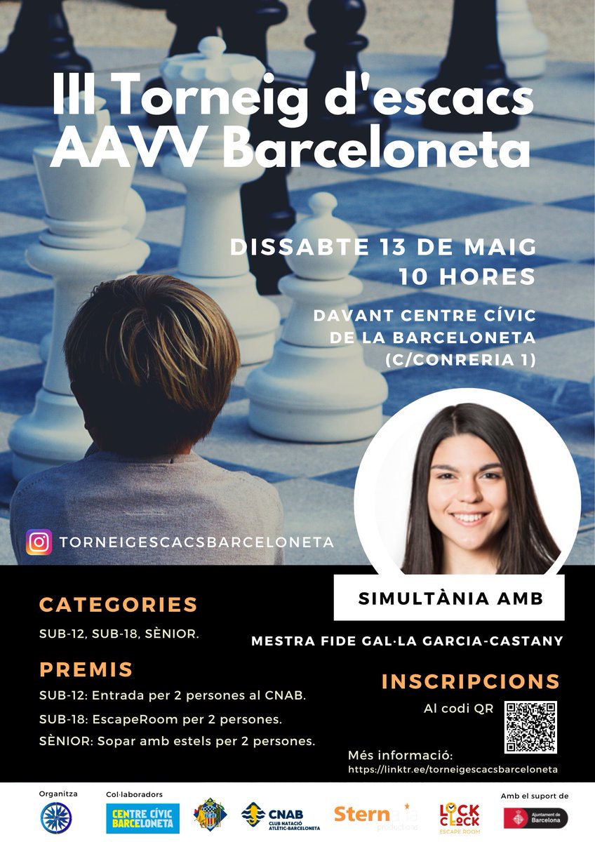 aavvbarceloneta's tweet image. Fomentem l&apos;esport al barri amb els ESCACS!

Guanya premis increïbles a totes les categories! (SUB-12 / SUB-18 / SÈNIOR).

Inscripcions: docs.google.com/forms/d/e/1FAI…

Bases legals: drive.google.com/file/d/13jiFaF…

#AAVVBarceloneta #escacs #ajedrez #chess #torneig