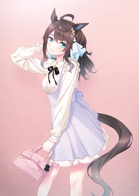 タクトちゃんは可愛い服も似合いそうだなって思って前に線画描いてて、誕生日だしせっかくなので塗った #ウマ娘  #デアリングタクト生誕祭2023 