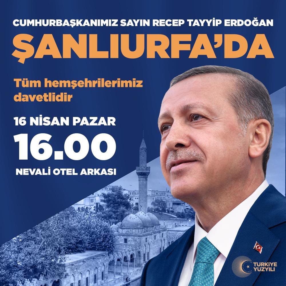 Cumhurbaşkanımız Sayın Recep Tayyip Erdoğan Şanlıurfa’da.

Şanlıurfalıların duruşunu,
Türkiye’ye ve dünyaya ilan etmek için bu büyük buluşmaya tüm Şanlıurfalı hemşehrilerimiz davetlimizdir.