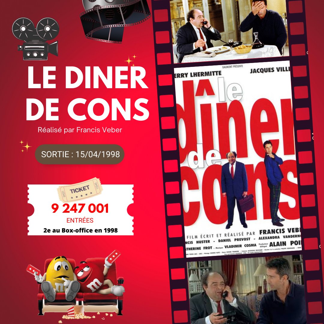 C'était il y a déjà 25 ans, le 15 avril 1998, le film 'Le dîner de cons de #FrancisVeber sortait au cinéma ! 

#JacquesVilleret #ThierryLhermitte