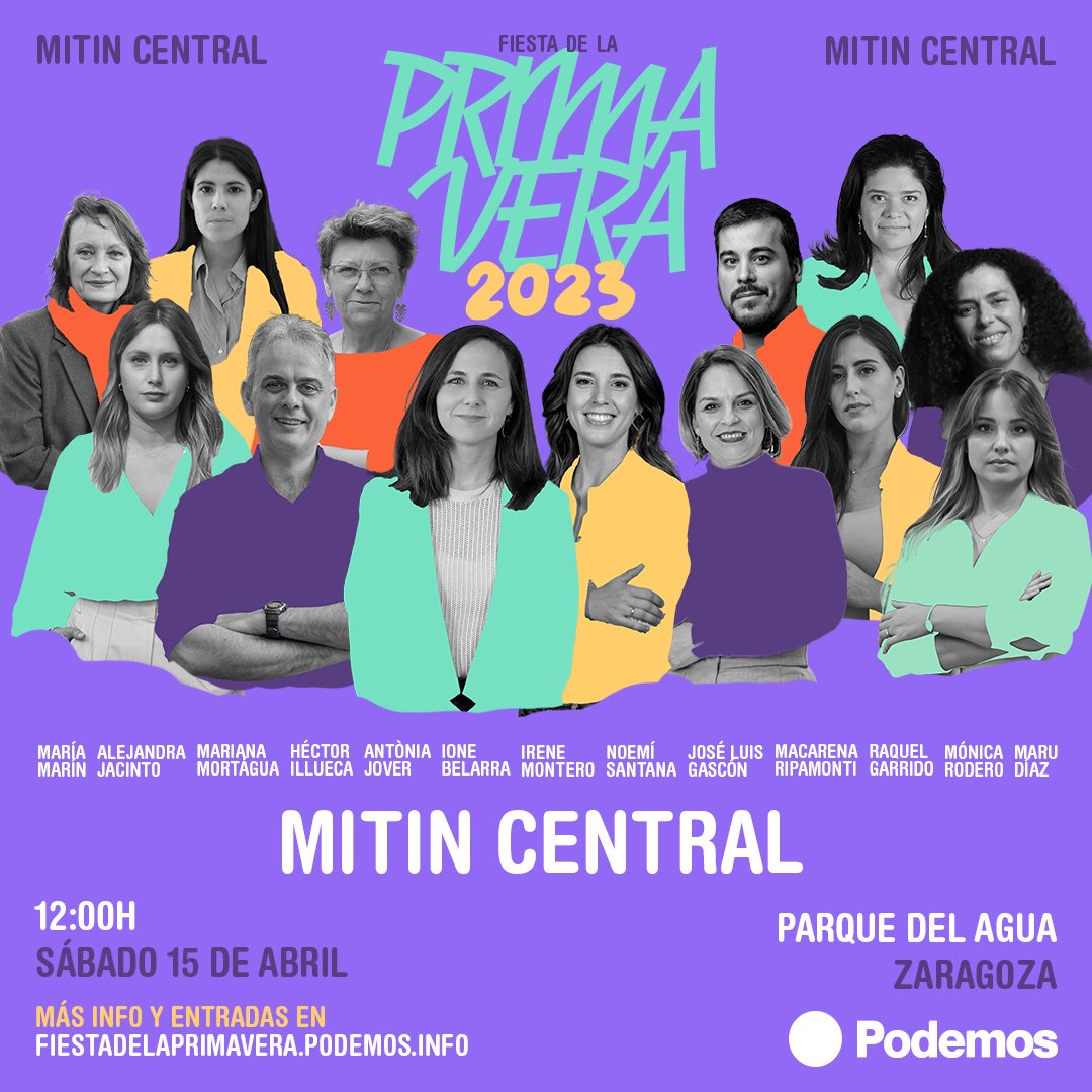 PODEMOS's tweet photo. 🔴 ¡En directo el MITIN CENTRAL de la #FiestaDeLaPrimavera2023! 

https://t.co/975IlczwOX https://t.co/uQURRoBEYA