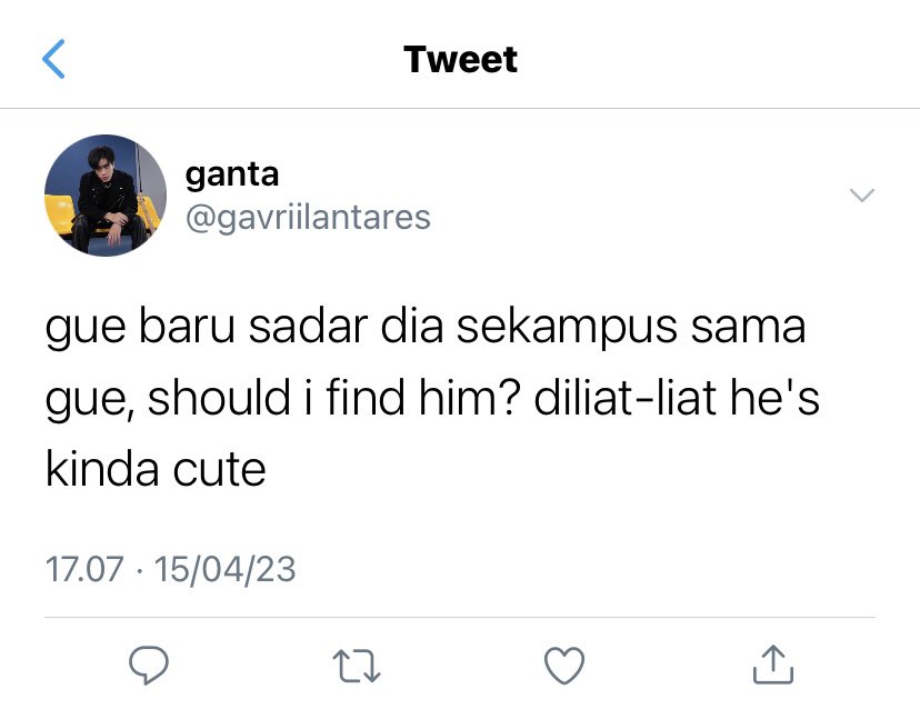 geminaifourth's tweet photo. — #geminifourth prompt au

ganta, all rounder kampus yang malah disangka tukang ojek oleh farabi, cowok polos yang bikin ganta jatuh hati. https://t.co/S0hV9Vft4h