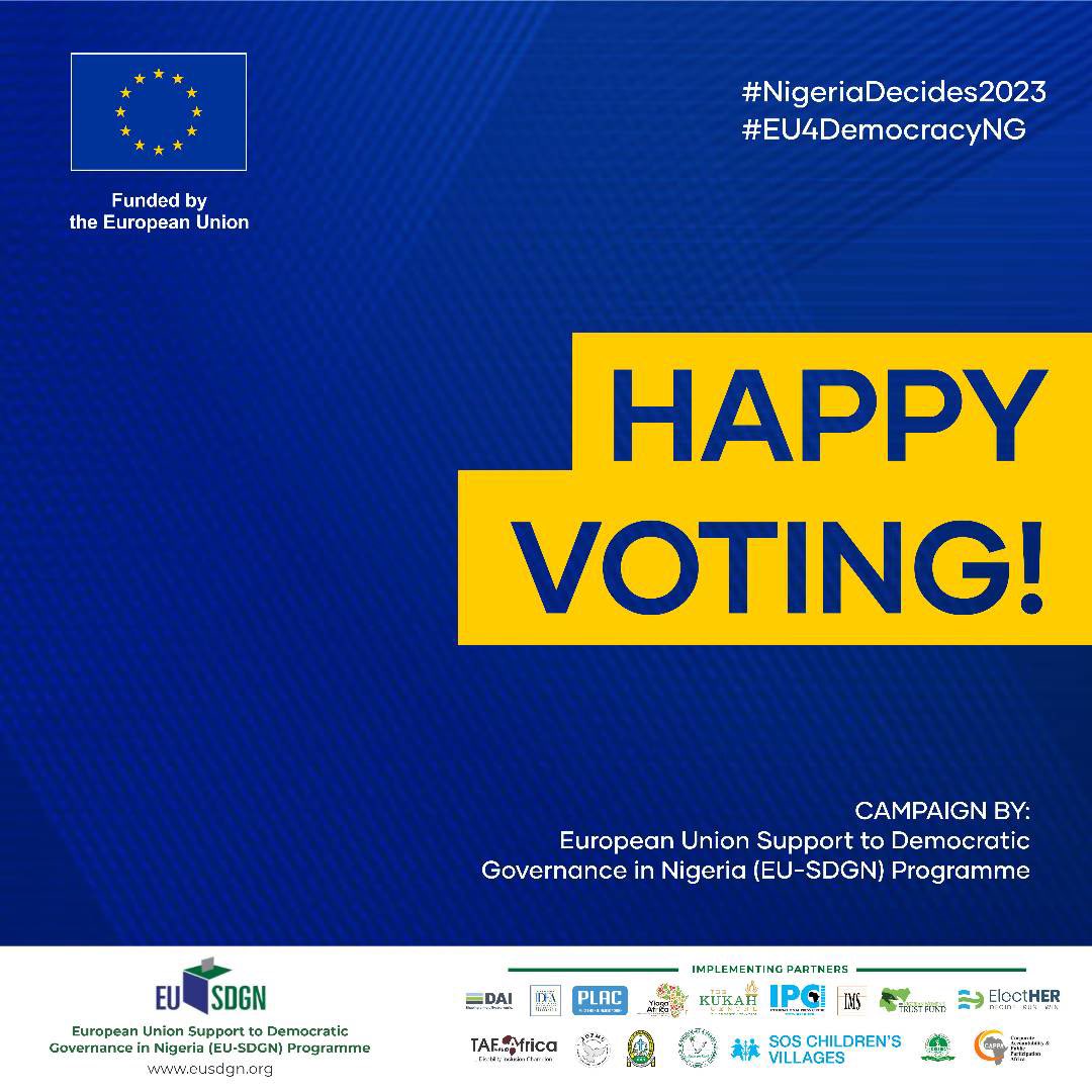 #SupplementaryElections: Time is now. Go out and vote! 

#EUinNigeria
#2023Election
#2023Elections
#NigeriaDecides2023
#EU4Democracy
#EU4DemocracyNG
#NigeriaElections2023
#EUSDGN
#ElectionResults
#ElectionResult
#ElectionResults2023
#SupplementaryElections