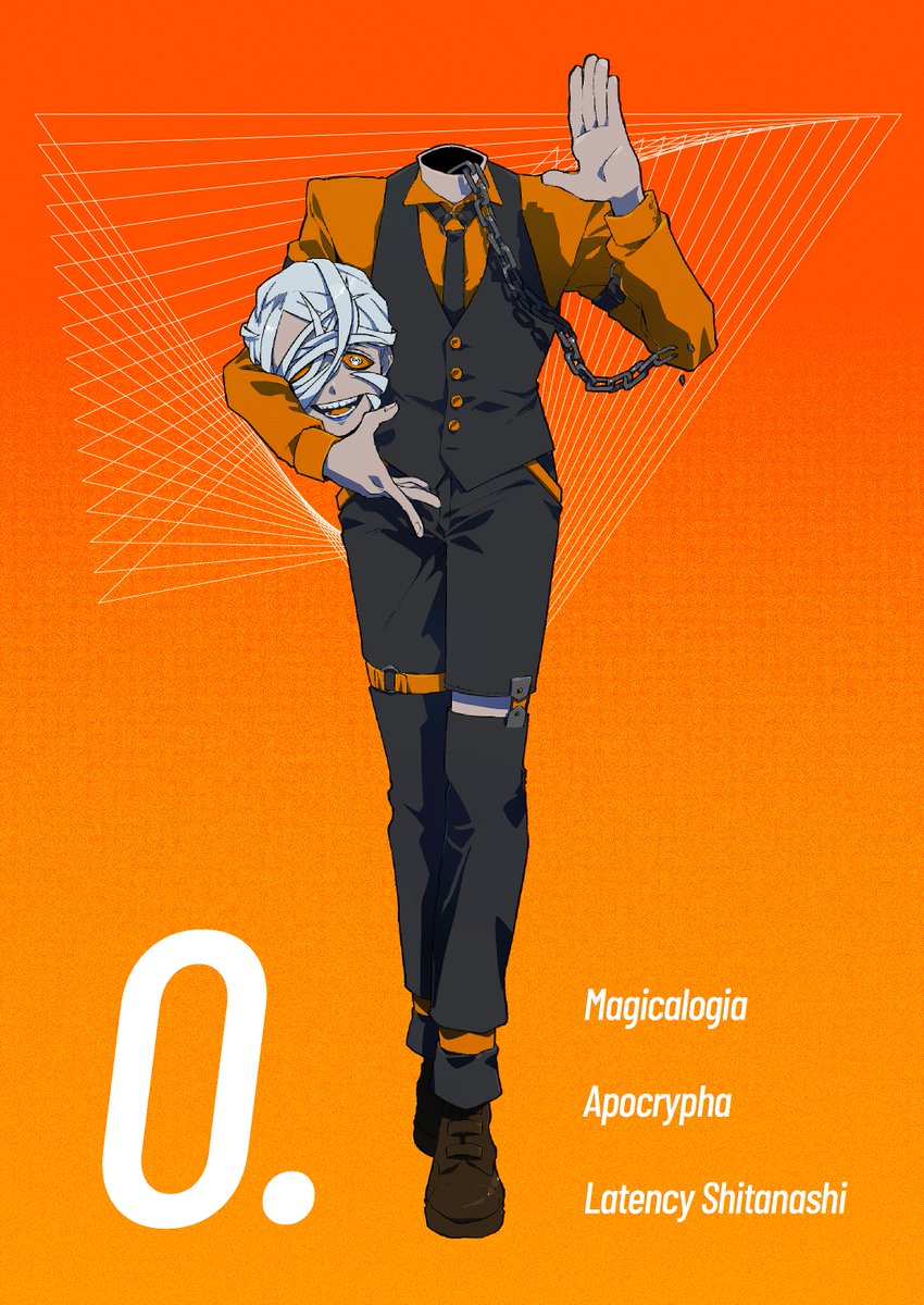 solo orange background vest 1boy shirt black pants necktie  illustration images