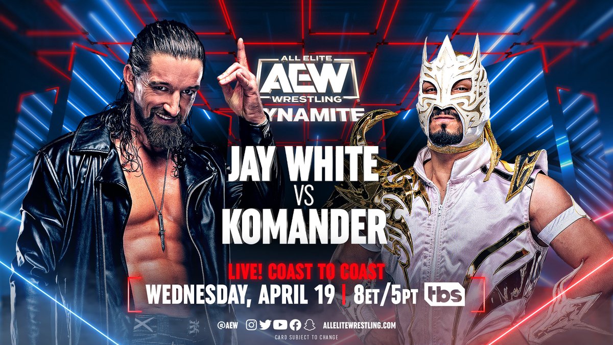 20（木）の #AEWDynamite での、ジェイ・ホワイトのAEWデビュー戦が決定しました。 ジェイ・ホワイト @JayWhiteNZ vs  コマンデル @KomandercrMX FITEでご覧いただけます。 https://t.co/AJ2Kn88gGQ 月6.99ドル／7日間の無料お試し期間あり  #AEW