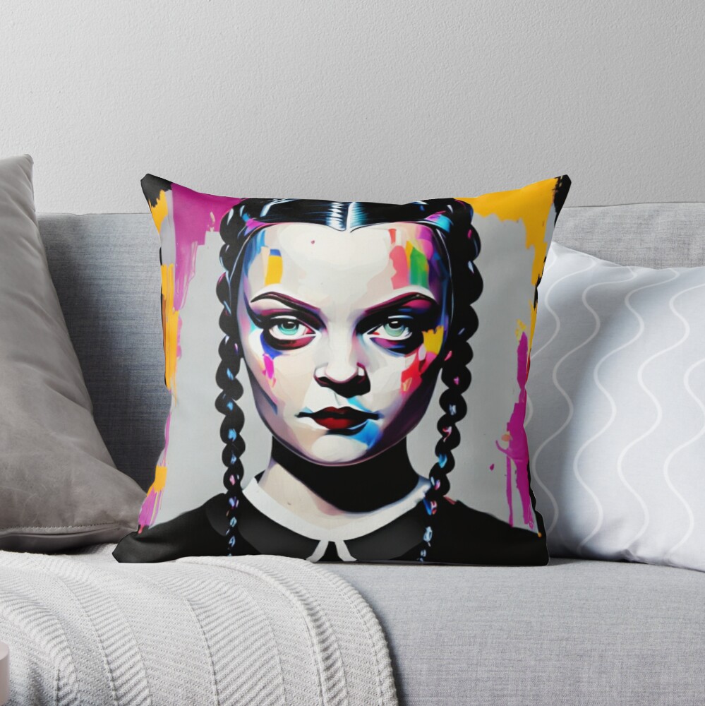 Cuddle Up with Wednesday Addams: Get Your Portrait Pillow Now! 🖤🕷️  #wednesdayaddams #pillowdesign #redbubble #teepublic #theaddamsfamily  #goth #darkdecor
