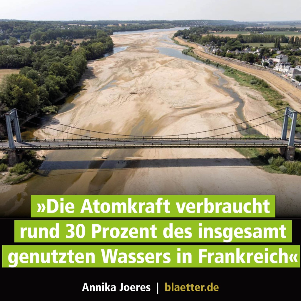 #Frankreich ist zu rund 70 Prozent von Atomstrom abhängig. In trockenen Zeiten muss das Land nicht nur um seine Ernte, sondern auch um seine Energieversorgung fürchten. Trotzdem will Präsident Macron bis 2035 sechs weitere #AKW bauen lassen: blaetter.de/ausgabe/2023/a…