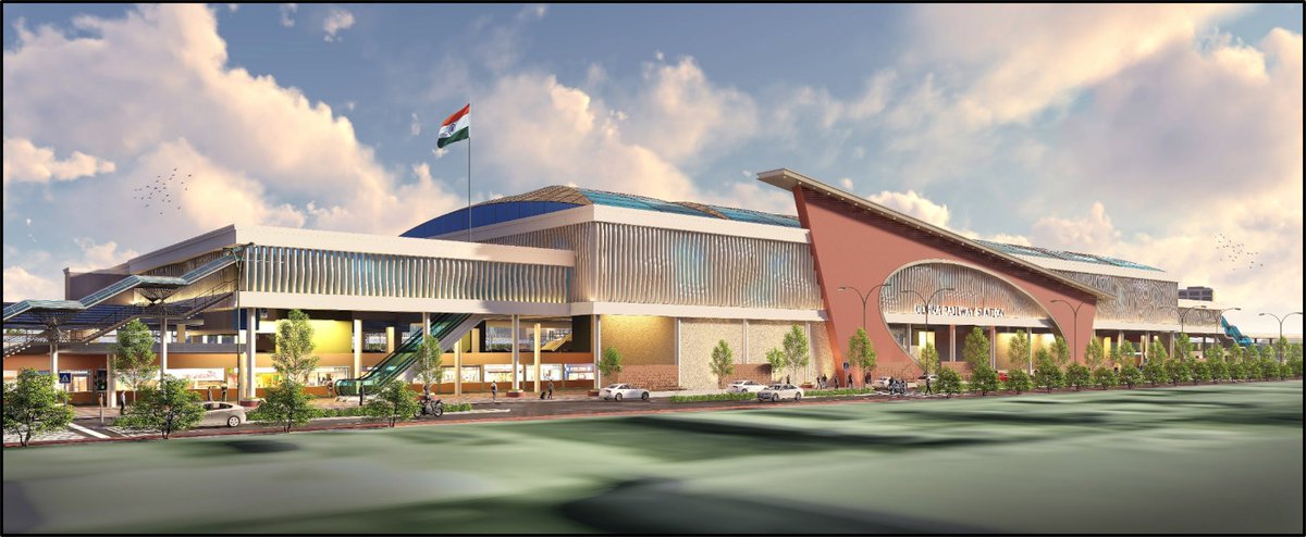 RailMinIndia's tweet photo. August Makeover: Glimpses of the proposed design of the to-be redeveloped Udhna Railway Station in Gujarat. https://t.co/rnVjeFytuA