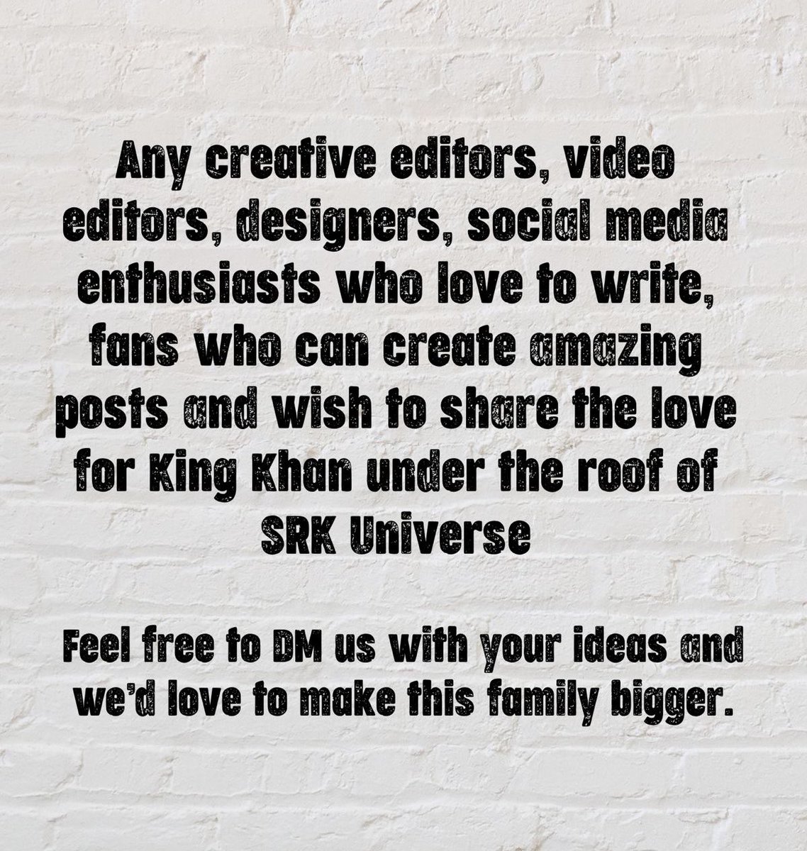 SRKUniverse's tweet photo. DM us if you’d love to join the family of SRK Universe and share the love for King Khan under our roof ❤️ 
#ShahRukhKhan https://t.co/7DozPd9BDp
