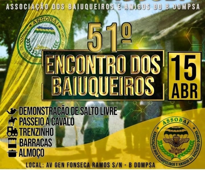 amigosdaalssvm's tweet photo. @amigos_da_alssvm 🪂🪂🪂 A ASSOBAI realizará seu 51º Encontro dos Baiuqueiros e Amigos do Batalhão #DOMPSA .
A atividade acontecerá no terceiro (3º) Sábado de Abril de 2023, mais precisamente no 
dia 15/04/2023, a partir das 9:00h. https://t.co/d1O04YujYa https://t.co/9ff31YYkBX