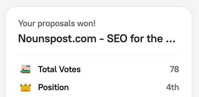 vikanouns's tweet photo. IMMENSELY GRATEFUL to be among the 5 winners of @nounsprophouse Open Round 18 💜 
And thank you for every single vote, it really means the world! 

Now to bring @NounsPost to the next level 🚀 https://t.co/YQLlPn0hRb