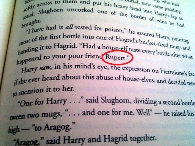PotterWorldUK's tweet photo. In the 6th book, Professor Slughorn refers to Ron Weasley by several names, one of which is Rupert. https://t.co/C9tqVCcomQ