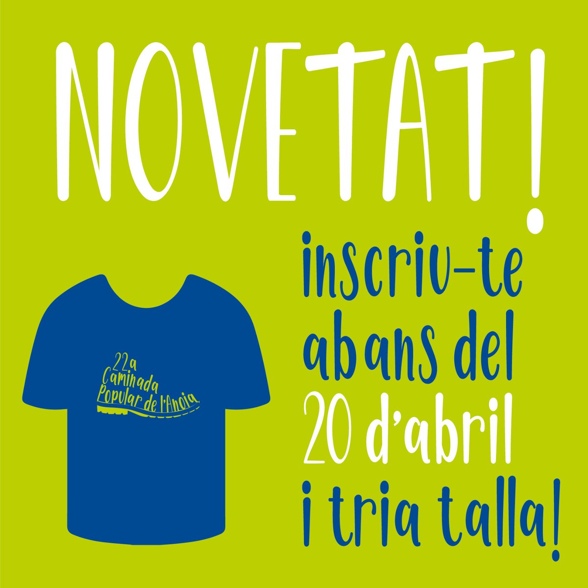 gruplaclau's tweet photo. 📢Aquest any com a novetat, si t'inscrius abans del 20 d'abril podràs triar talla de samarreta!!👕
No esperis a última hora‼️
Trobaràs el link a https://t.co/xmINg8IGfE 

#caminadespopulars #caminadapopulardelanoia #feec #ajuntamentderubio #anoia #anoiaturisme #caminadarubio https://t.co/0CqbCE7HGH