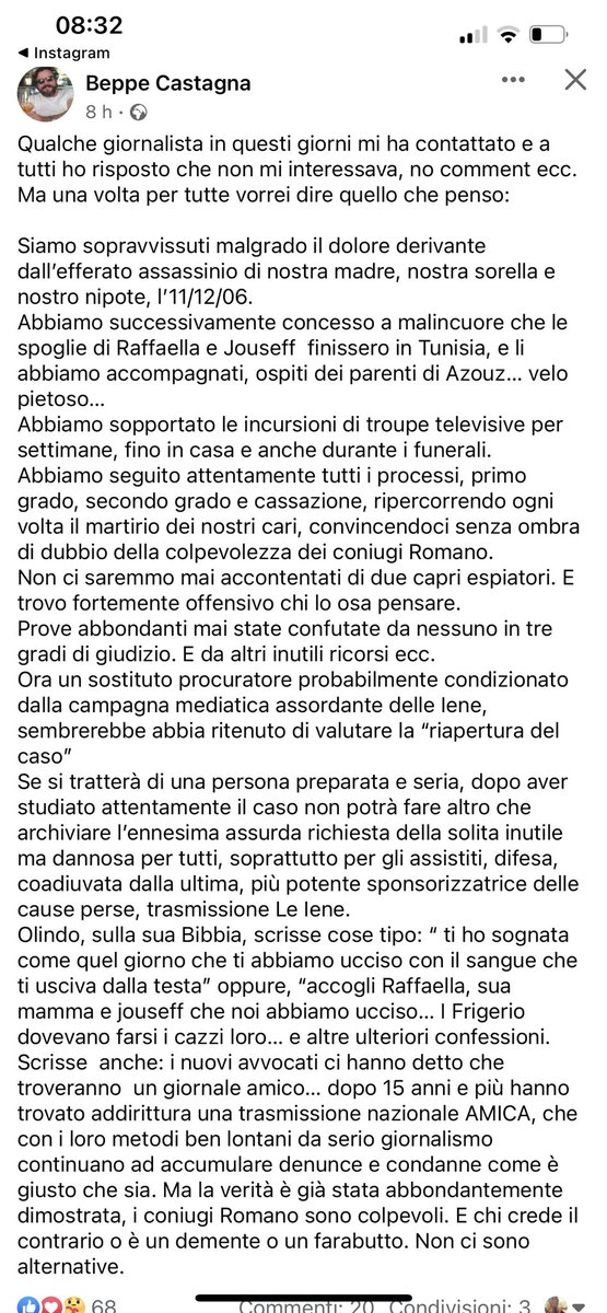 stanzaselvaggia's tweet photo. Beppe Castagna, fratello di Raffaella Castagna, zio di Youssef Marzouk, figlio di Paola Galli, uccisi da Rosa Bazzi e Olindo Romano l’11 dicembre 2006. Quanto inutile, ulteriore dolore per queste persone. https://t.co/lBpvZ8GxYw