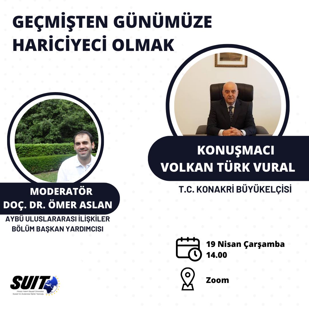 Aybu SUIT (@aybusuit) on Twitter photo Uluslararası İlişkiler Bölüm Başkan Yardımcımız Doç. Dr. Ömer Aslan'ın (@_OmerAslan ) moderatörlüğünde Konakri (@TCKonakriBE ) Büyükelçimiz Sayın Volkan Türk Vural'ı "Geçmişten Günümüze Hariciyeci Olmak" konulu söyleşimizde ağırlıyoruz!
<a href="/ybuankara/">Ankara Yıldırım Beyazıt Üniversitesi</a> <a href="/aybusiyasal/">AYBÜ SBF</a> <a href="/inreaybu/">IR AYBU</a> Uluslararası İlişkiler Bölüm Başkan Yardımcımız Doç. Dr. Ömer Aslan'ın (@_OmerAslan ) moderatörlüğünde Konakri (@TCKonakriBE ) Büyükelçimiz Sayın Volkan Türk Vural'ı "Geçmişten Günümüze Hariciyeci Olmak" konulu söyleşimizde ağırlıyoruz!
<a href="/ybuankara/">Ankara Yıldırım Beyazıt Üniversitesi</a> <a href="/aybusiyasal/">AYBÜ SBF</a> <a href="/inreaybu/">IR AYBU</a>