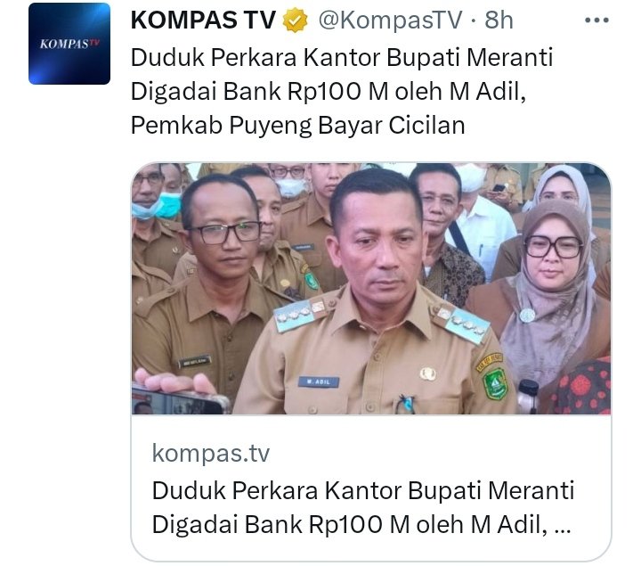 GarudaMotivator's tweet photo. Ini gimana ceritanya;
• agunannya, kantor milik pemkab
• debiturnya, #BupatiMeranti
• krediturnya, bank pemprov
• angsurannya, APBD dr pajak rakyat
Terus uang 100Mnya kmana smp puyeng bgtu?😂
Mgkn yg puyeng next bupatinya kl smp disita krn gagal bayar, tar ngantor di warteg🤣 https://t.co/js7HYuJmJH