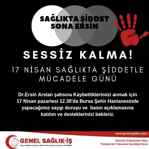 Bursa Şehir Hastanesinde yapacağımız anma töreni ve basın açıklamasına bütün meslektaşlarımızı bekleriz.
Sıradaki sende olabilirsin etkin şiddet yasası istiyoruz ‼️
#SağlıktaŞiddetSonaErsin
<a href="/saglikbakanligi/">T.C. Sağlık Bakanlığı</a>
<a href="/bursatabipodasi/">Bursa Tabip Odası</a>