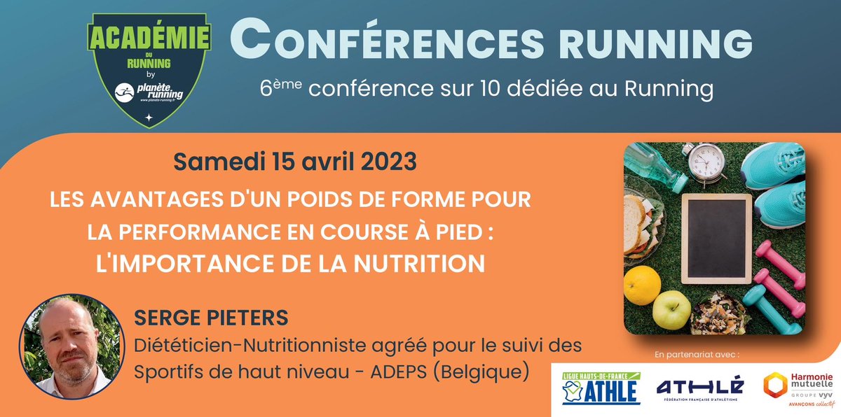 [<a href="/AcademieRunning/">Académie du Running</a> 🏃🏿‍♀️🏃🏻‍♂️🌈#6]
Un plaisir d’accueillir Serge PIETERS à l’<a href="/ArenaLievin/">Arena Stade Couvert-Liévin</a> by <a href="/planete_running/">Planète Running</a> <a href="/LigueHDFA/">Ligue Hauts-de-France Athlétisme</a> <a href="/FFAthletisme/">FFAthlétisme</a> en partenariat avec <a href="/hmutuelle/">Harmonie Mutuelle</a> sur la 6ème conférence dédiée à la nutrition, notamment la gestion et l’optimisation du poids de forme en #Running 👍🤩