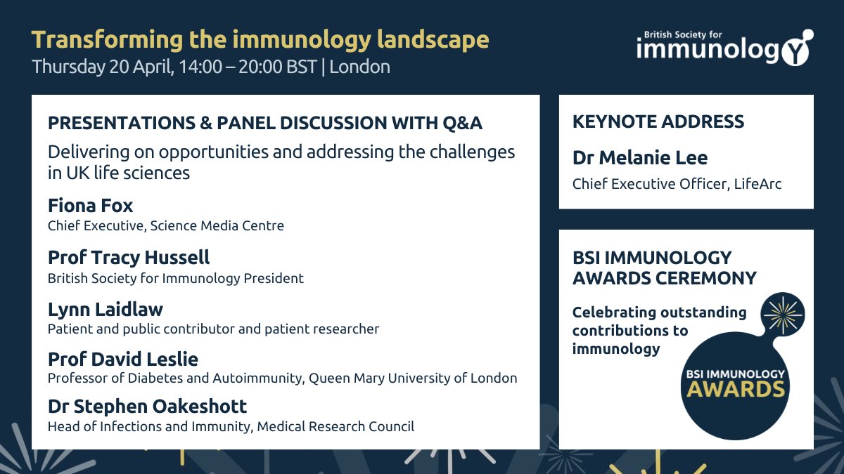 🔜 This Thursday! Come along to hear leading experts from academia, industry &amp; clinical practice to discuss the latest breakthroughs &amp; emerging trends in #immunology

Featuring the inaugural #BSIImmunologyAwards 🌟

Just 5 days to go, register now 👉bit.ly/3JunvhO