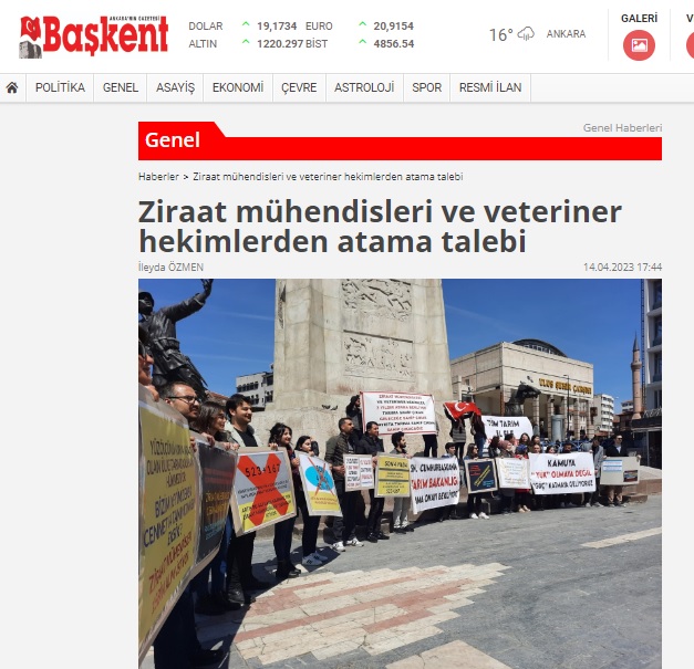 BAŞKENT GAZETESİ:ZİRAAT MÜHENDİSLERİ VE VETERİNER HEKİMLERDEN ATAMA TALEBİ
🗣️ZMO Başkanı Suiçmez: "Okumuş ziraat mühendislerimizin, veterinerlerimizin işsiz kalması kader değil tercihtir. Biz yoksak tarım yok. Atama lütuf değil yapılması gereken bir görev" zmo.org.tr/genel/bizden_d…