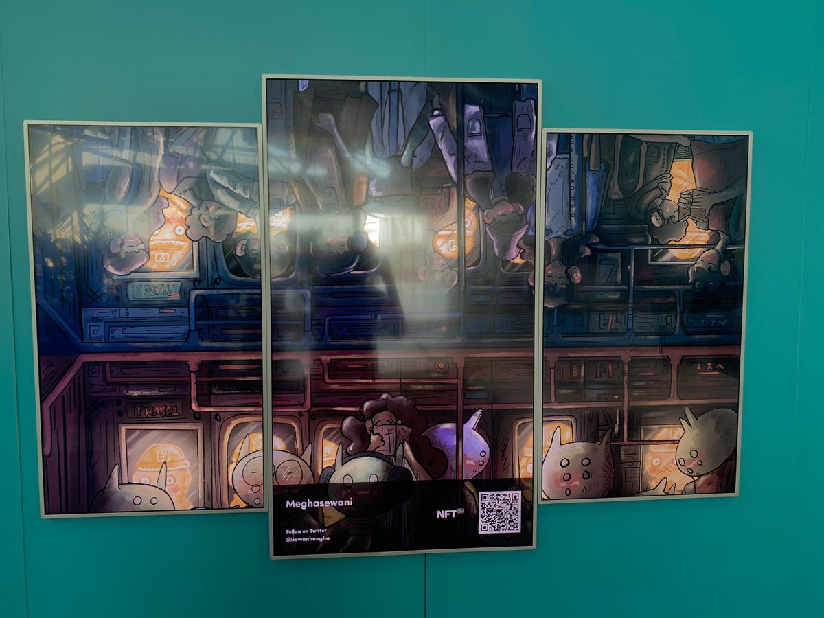 Woke up to these pictures, work got displayed at #NFTNYC2023 community artists showcase, couldn’t be more grateful🥺 thankss <a href="/SonaliAgle/">sonaliagle.eth</a> for thesee.
#NFTNYC2023 #NFTNYC #NFTCommuntiy