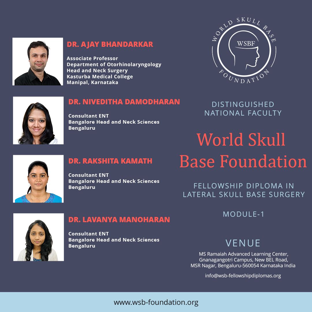 worldskullbase's tweet photo. We are proud to announce our distinguished 'National Faculty' for Module I of our Fellowship Diploma in Lateral Skull Base Surgery.
#worldskullbasefoundation #skullbase #skullbasesurgery #2023goals #wsbf #skullbasediploma #fellowshipdiploma #fellow #observer #assistantobserver https://t.co/k1bRr4u5lo