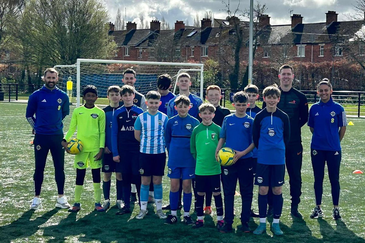 Niall McGinn and Louise McDaniel with our academy players during the Wolves Academy Experience with Connected Coaching NI