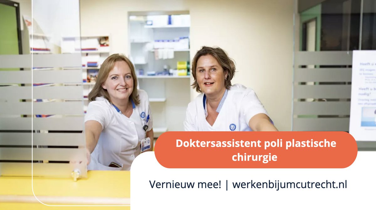 WerkenbijUMCU's tweet photo. Werk jij graag in een polikliniek en heb je ervaring als doktersassistent? Dan is deze vacature bij de Poli Plastische Chirurgie van het @UMCUtrecht iets voor jou! Solliciteer nu:
https://t.co/lyTlCtdv6k
#UMCUtrecht #doktersassistent #plastischechirurgie https://t.co/8ui6rCyZoJ