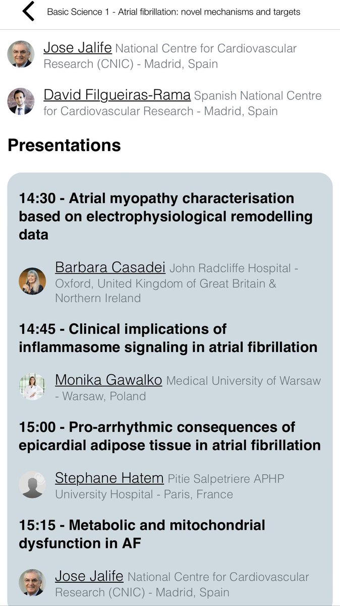 #EHRA2023 🇪🇸☀️

#AF - novel mechanisms and targets
📍Room 7
⏰14:30-15:30
🗓️Sunday 16.04

Come to see what's new in the pathophysiology of #AF and in what direction the search for new drugs should go!

@HatemStephane @Barbara_Casadei @JoseJalife4 @FilgueirasRama