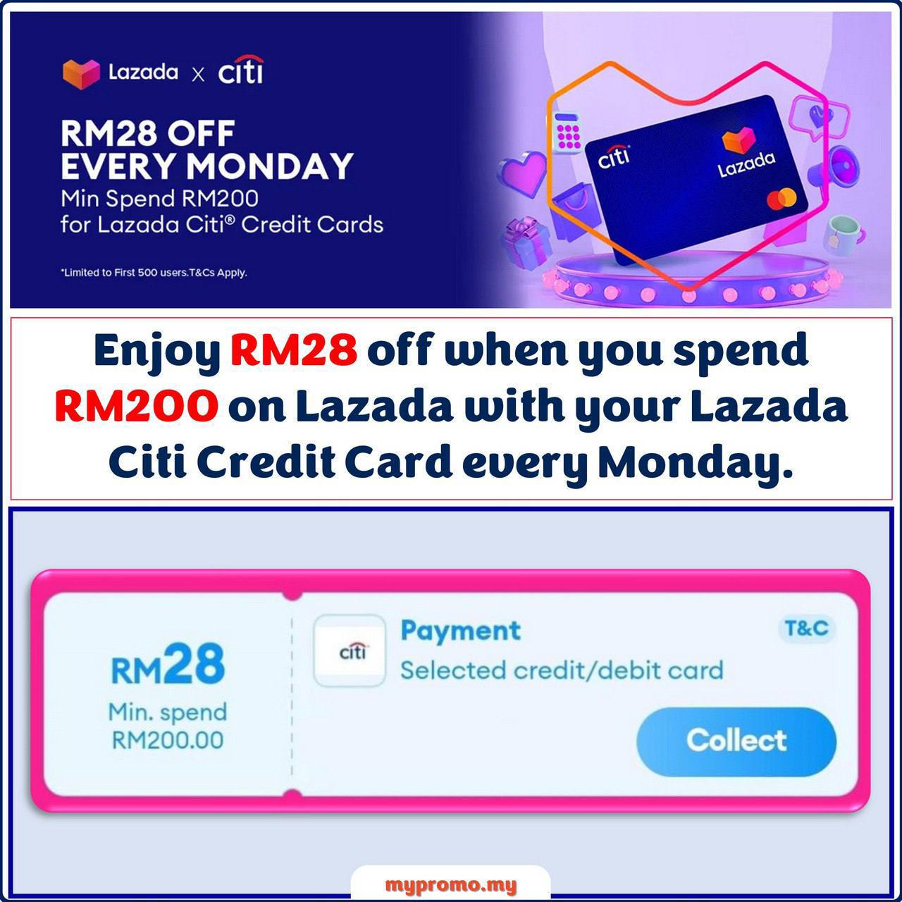 Lazada Citi Card Voucher RM28 Off on Every Monday