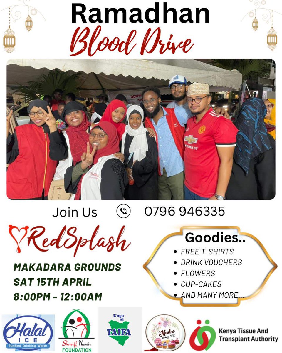 Show Up today at Makadara Grounds as we mark yet another year, another Ramadhan Blood Drive🩸
See the poster for more details🩸
#GiveBlood #SaveLives #DonateBlood #Ramadhan2023