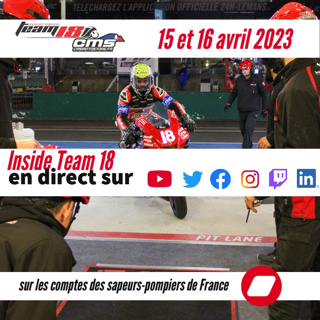 #24hMotos | Du 15 au 16 avril, vivez les <a href="/24heuresmotos/">24 Heures Motos</a> au coeur de la #Team18 au Mans 📷📷 Immersion totale et images exclusives à ne pas rater, en direct sur nos réseaux sociaux !
<a href="/18Sapeurs/">Team 18 Sapeurs Pompiers</a>